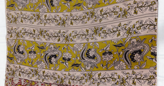 Crimson Lotus (Brick Red & Yellow Kalamkari Saree)