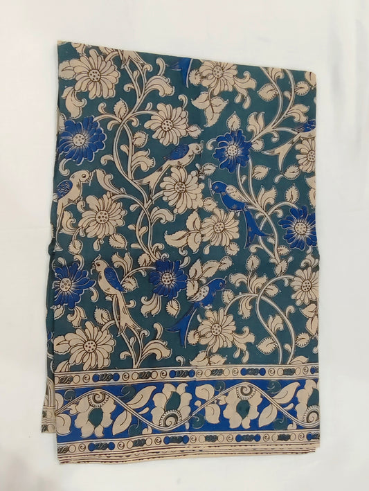 Shyam-Bahar (Dark Teal Kalamkari Saree)