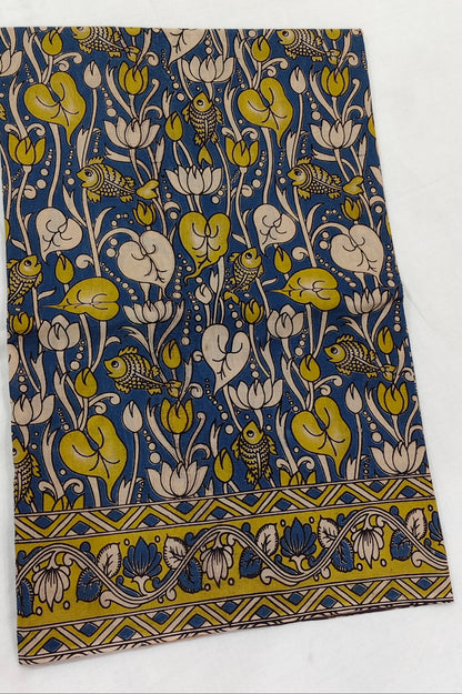 Jol-Chobi (Blue & Lime Kalamkari Saree)