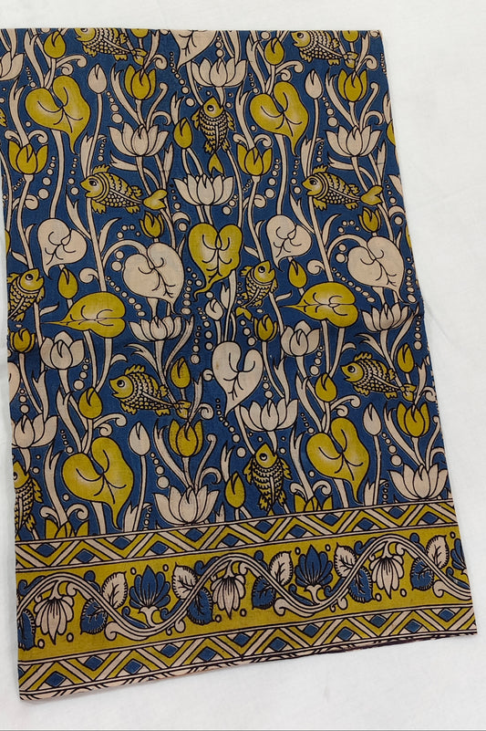 Jol-Chobi (Blue & Lime Kalamkari Saree)