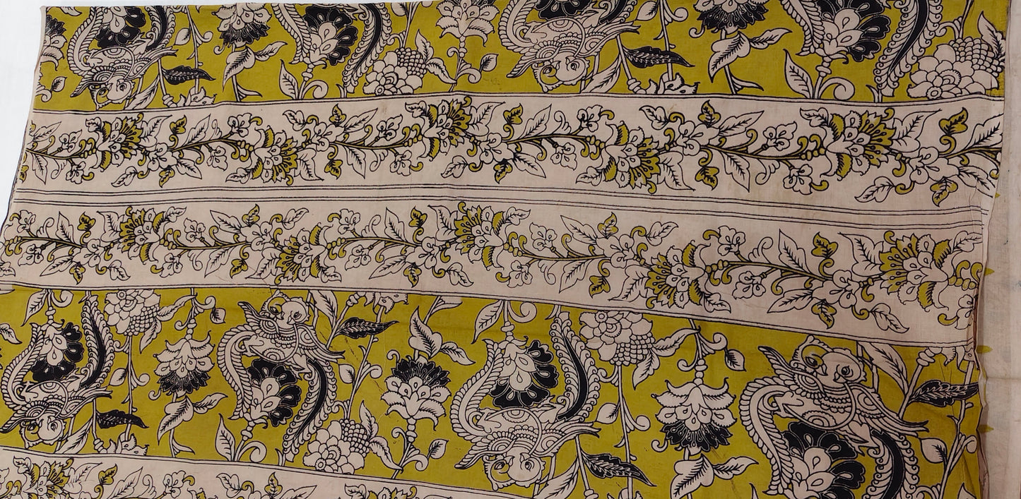 Jol-Chobi (Blue & Lime Kalamkari Saree)