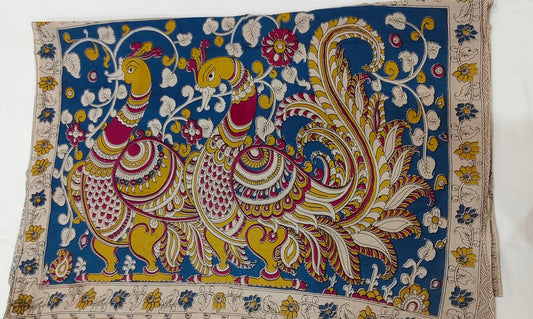 Akash-Pakhi (White & Blue Kalamkari Saree)