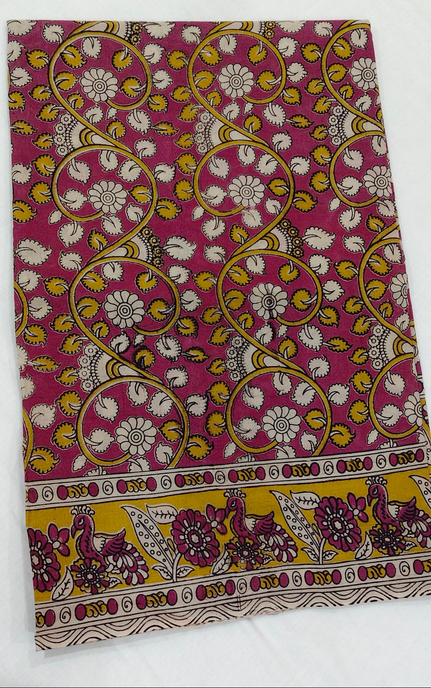 Mayur-Katha (Deep Pink Kalamkari Saree)