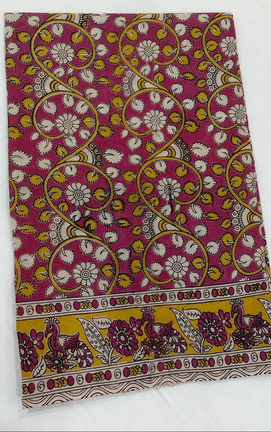 Mayur-Katha (Deep Pink Kalamkari Saree)
