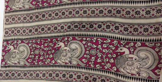 Mayur-Katha (Deep Pink Kalamkari Saree)