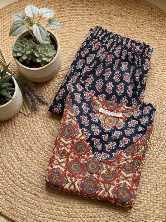 Earthy Floral- The Brown Ajrakh Kurta Set