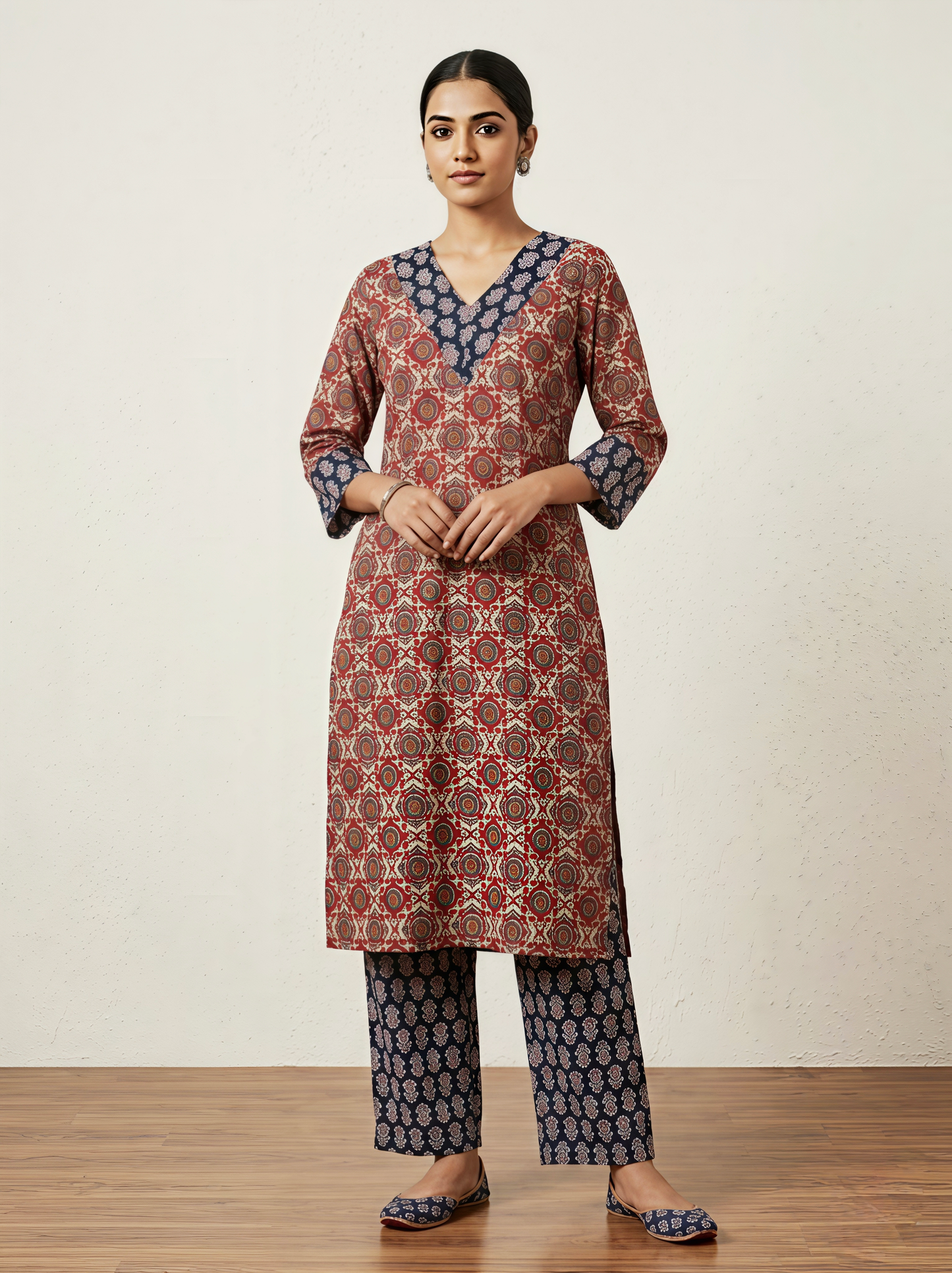 Earthy Floral- The Brown Ajrakh Kurta Set