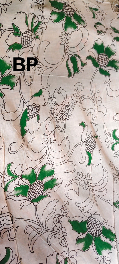 Kora-Phool (Beige & Green Kalamkari Saree)