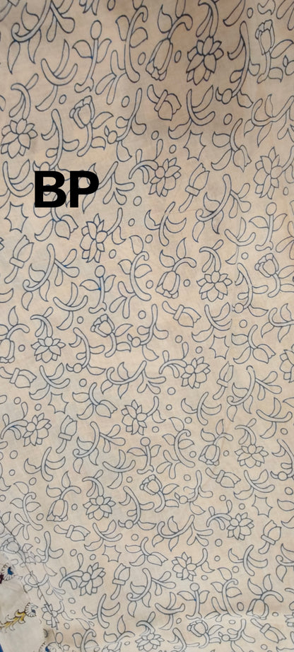 Akash-Pakhi (White & Blue Kalamkari Saree)