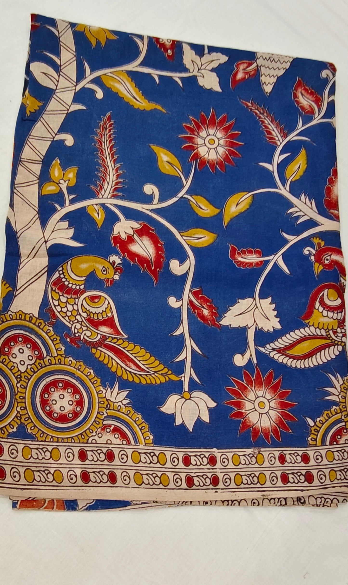 Neel-Mayur (Blue and Red Kalamkari Saree)