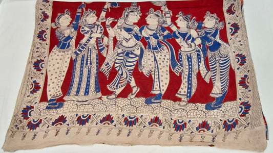 Neel-Mayur (Blue and Red Kalamkari Saree)