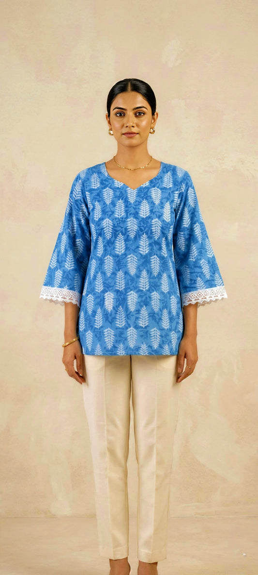 Megha- Blue Bloom Short Kurti